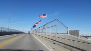 Our entrance into town was very patriotic! Flags for all branches of the Armed Services.