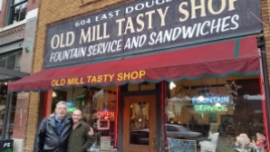 Dave and Greg, friends for 35+ years, at the Old Mill Tasty Shop.